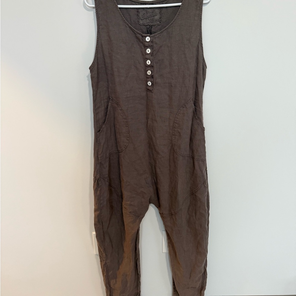 Claudio Milano Drop Crotch Linen Jumpsuit